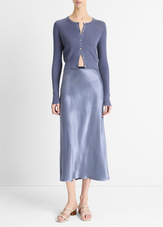 Contrast-Waistband Satin Bias Skirt in Dresses & Skirts
