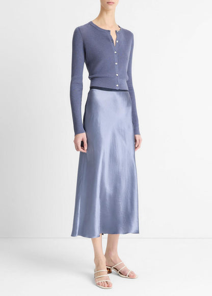 Contrast-Waistband Satin Bias Skirt in Dresses & Skirts
