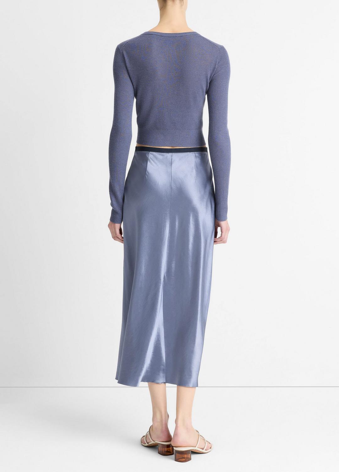 Contrast-Waistband Satin Bias Skirt in Dresses & Skirts