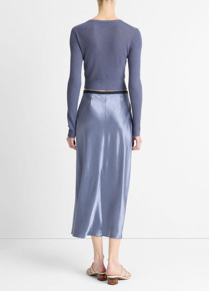 Contrast-Waistband Satin Bias Skirt in Dresses & Skirts
