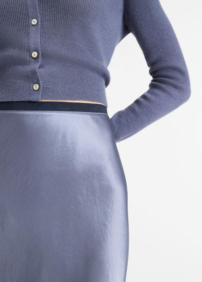 Contrast-Waistband Satin Bias Skirt in Dresses & Skirts