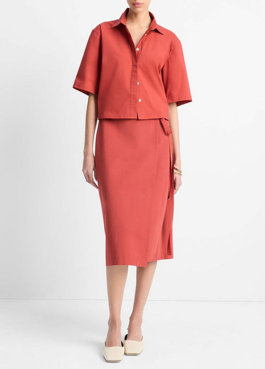 Cotton-Blend Straight Wrap Skirt in Dresses & Skirts