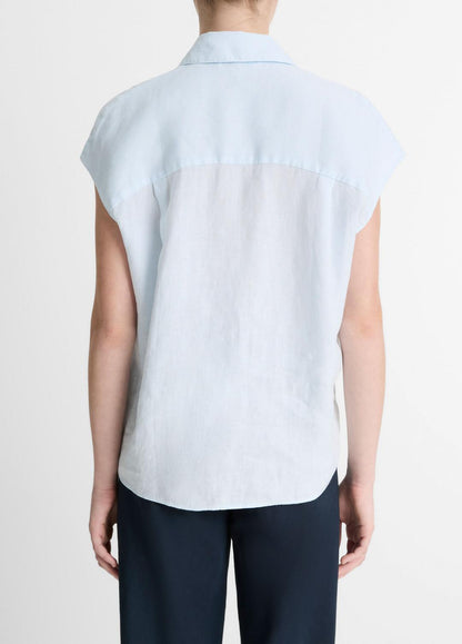 Linen Cap-Sleeve Button-Front Blouse in Shirts & Tees